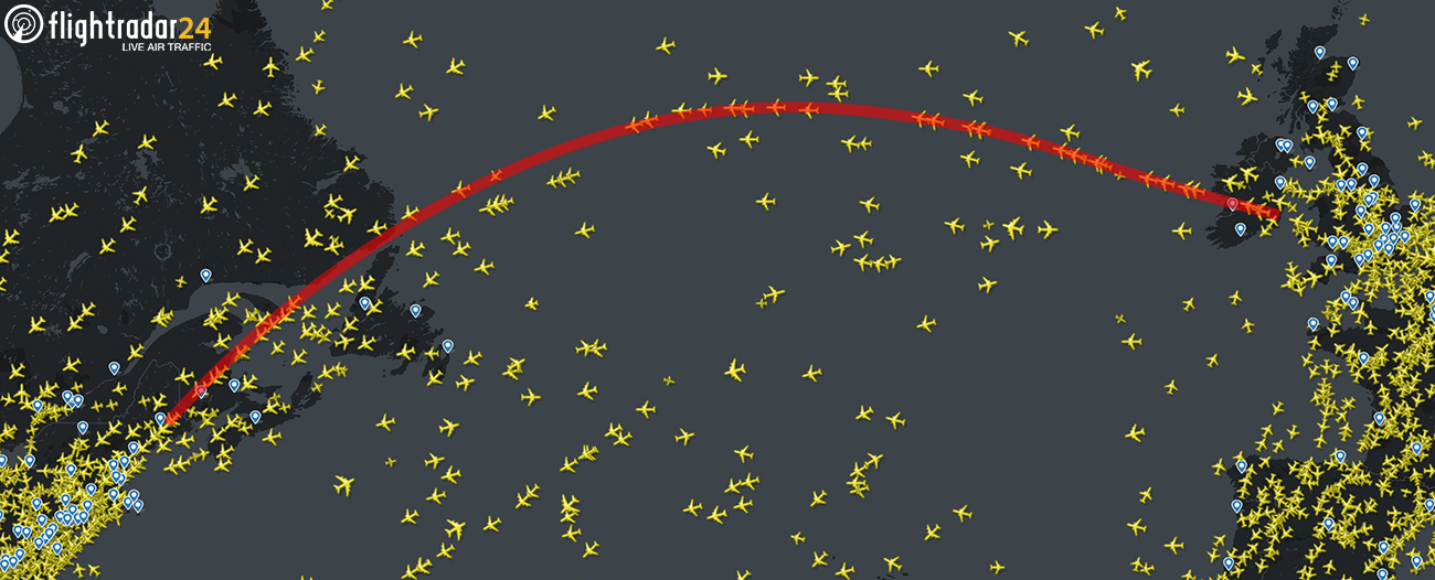 drogi lotnicze nad Oceanem Atlantyckim