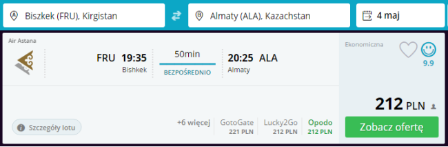 Rezerwacja przelotów z Biszkeku do Ałmaty