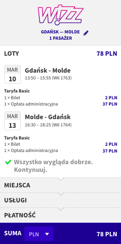 zarezerwuj lot do Molde