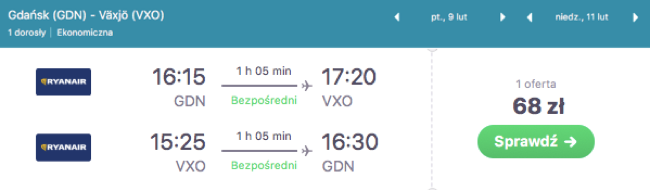 zarezerwuj lot do vaxjo