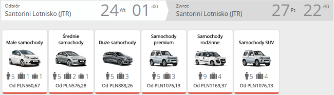 Rezerwacja auta na Santorini