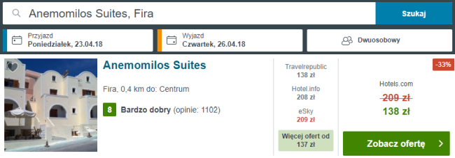 Rezerwacja obiektu na Santorini