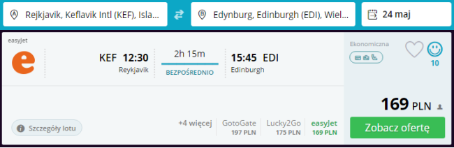 Rezerwacja przelotów z Reykjaviku do Edynburga