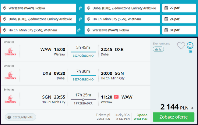 emirates rezerwacja multi city