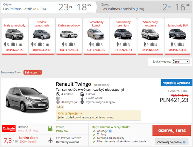 rezerwacja auta las palmas