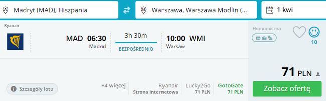 rezerwacja lotów z madrytu do modlina