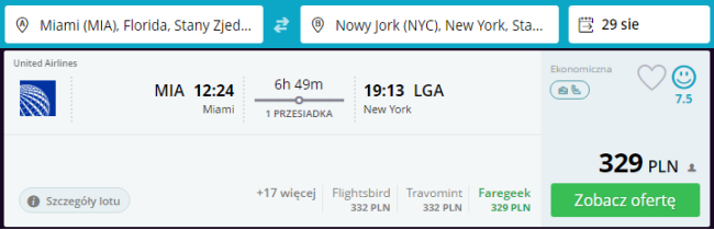 Rezerwacja przelotów z Miami do Nowego Jorku