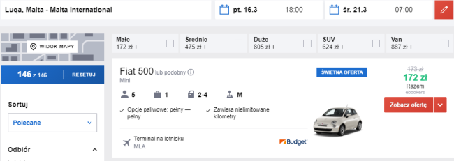 Rezerwacja auta na Malcie