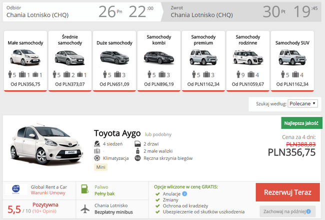 rezerwacja samochodu na korfu