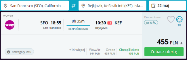 Rezerwacja przelotów z San Francisco do Reykjaviku