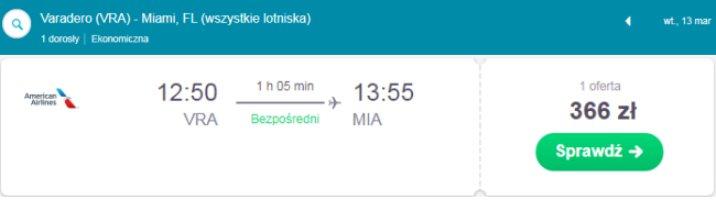 Rezerwacja przelotów z Varadero do Miami