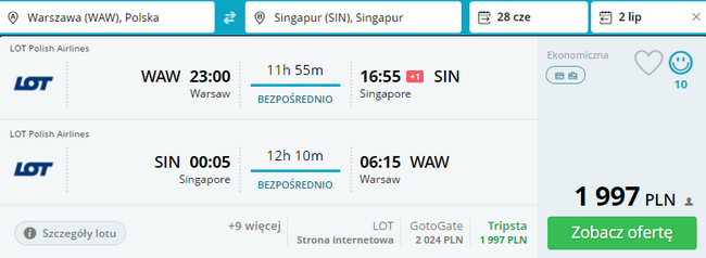 rezerwacja lotów z warszawy do singapuru