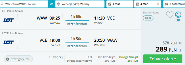 rezerwacja lotów z warszawy do wenecji