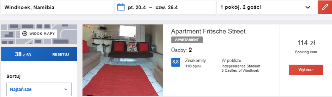 Rezerwacja apartamentu w Windhoek