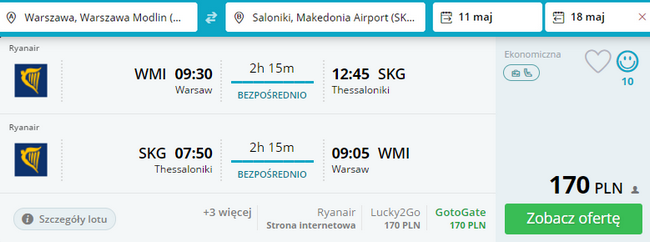 rezerwacja lotów z warszawy do salonik