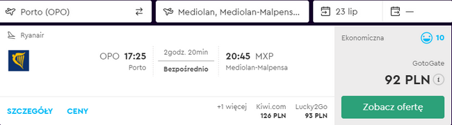 rezerwacja lotów z porto do mediolanu