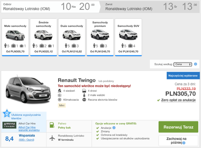 zarezerwuj auto na wyspie man