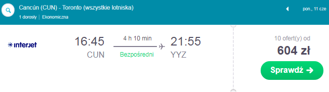 Rezerwacja przelotów z Cancun do Toronto