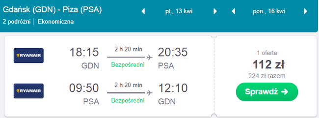 rezerwacja lotów z gdańska do pizy