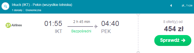 Rezerwacja przelotów z Irkucka do Pekinu