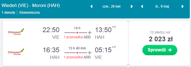 rezerwacja lotów z wiednia na komory
