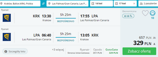 rezerwacja lotów z krakowa na gran canarię