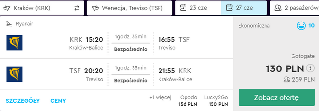 rezerwacja lotów z krakowa do wenecji