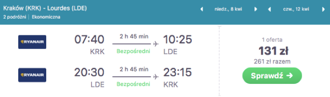 zarezerwuj lot do lourdes