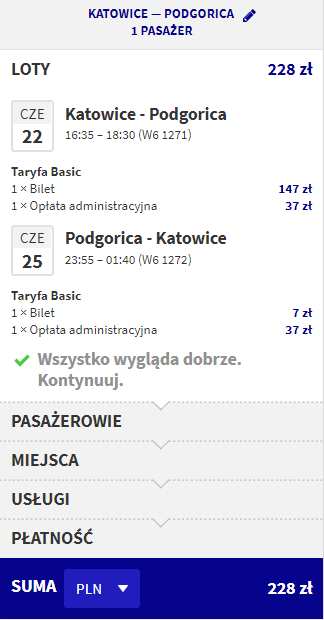 rezerwacja lotów z katowic do podgoricy