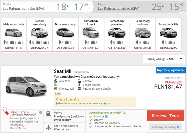 wynajem auta las palmas