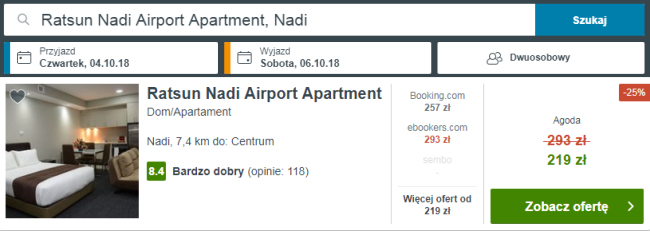 Rezerwacja obiektu w Nadi