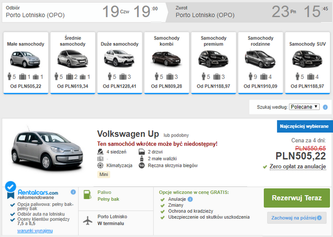 wynajem auta porto