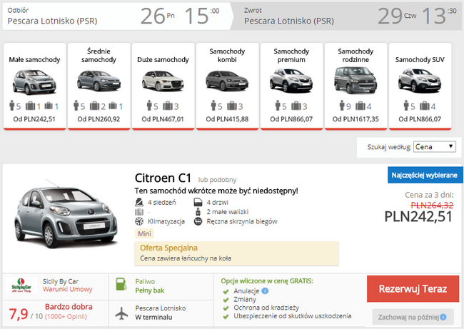 wynajem auta pescara