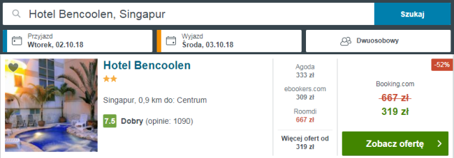 Rezerwacja obiektu w Singapurze