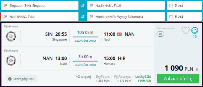 Rezerwacja przelotów Singapur - Nadi - Honiara
