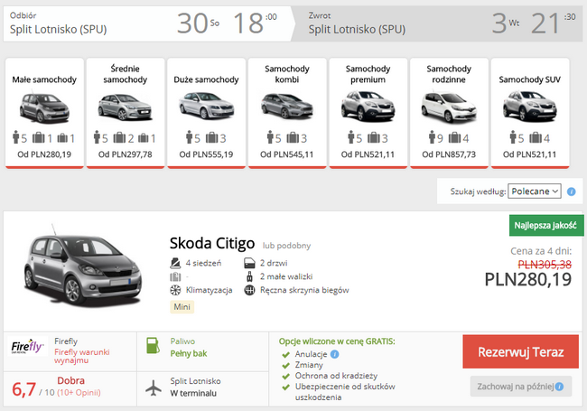 wynajem auta split