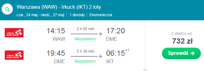 Rezerwacja przelotów na trasie Warszawa - Moskwa - Irkuck