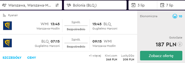 rezerwacja lotów z warszawy do bolonii