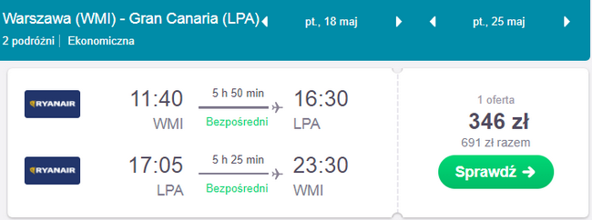 rezerwacja lotów z warszawy na gran canarię