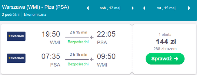 rezerwacja lotów z warszawy do pizy