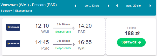 rezerwacja lotów z warszawy do pescary
