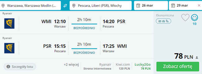 rezerwacja lotów z warszawy do pescary