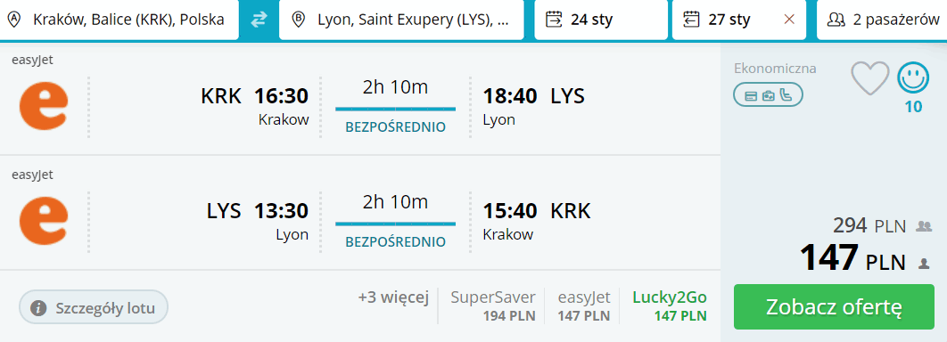 rezerwacja lotów z krakowa do lyonu