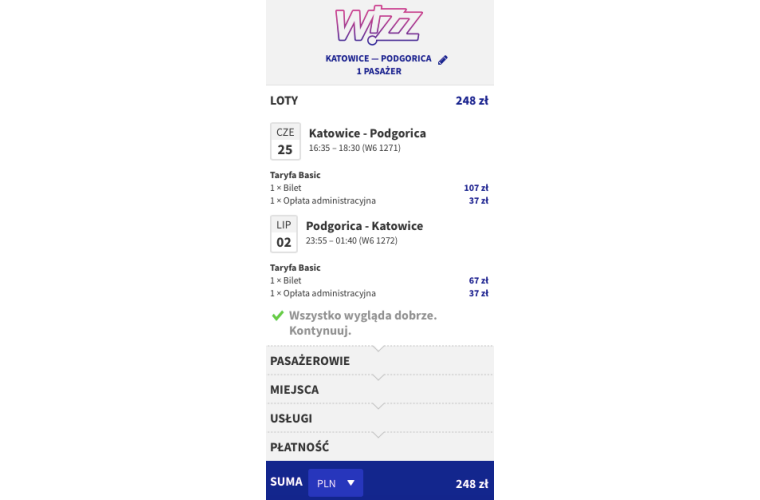 lot czarnogóra