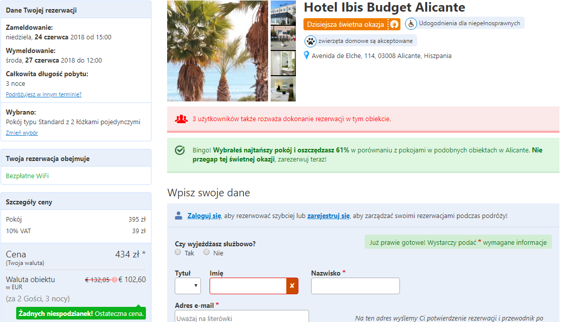 Rezerwacja obiektu w Alicante