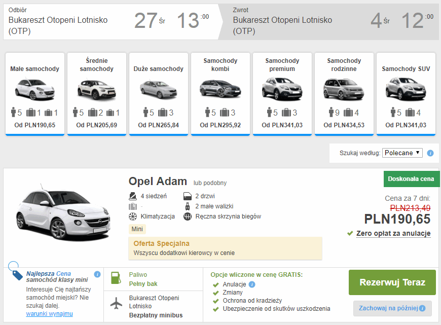 wynajem auta rumunia