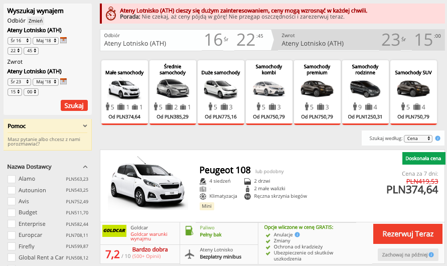 zarezerwuj auto w atenach