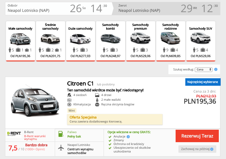 zarezerwuj auto w neapolu