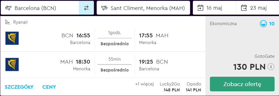 rezerwacja lotów z barcelony na minorkę