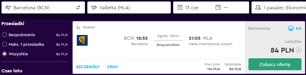Rezerwacja przelotów z Barcelony na Maltę